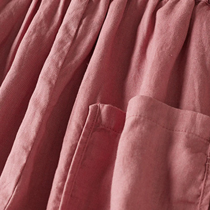 Buddha Stones Summer Small Flower Embroidery Cotton Linen Harem Pants With Pockets