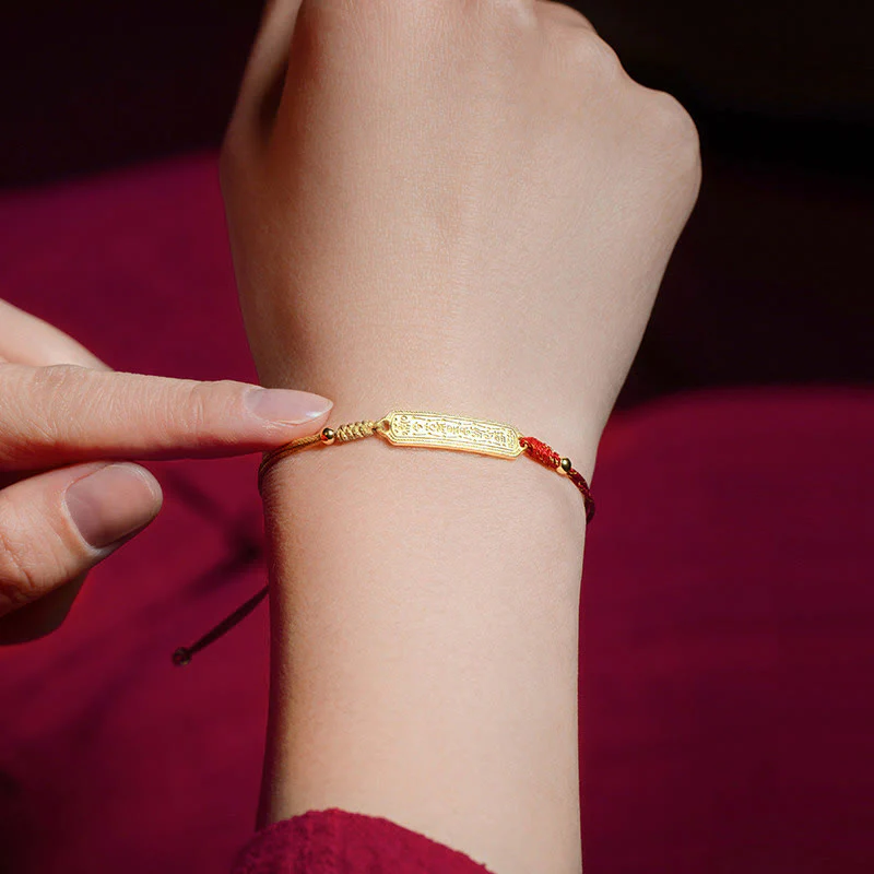 Buddha Stones 14K Gold-plated Copper Amulet Protection Red Golden Rope Bracelet