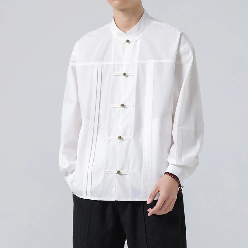 Buddha Stones Stand Collar Button Spandex Men's Shirts