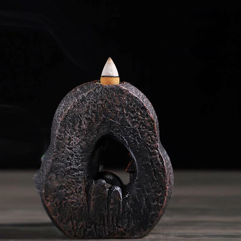 Buddha Stones Mountain Bridges Pattern Meditation Resin Backflow Incense Burner