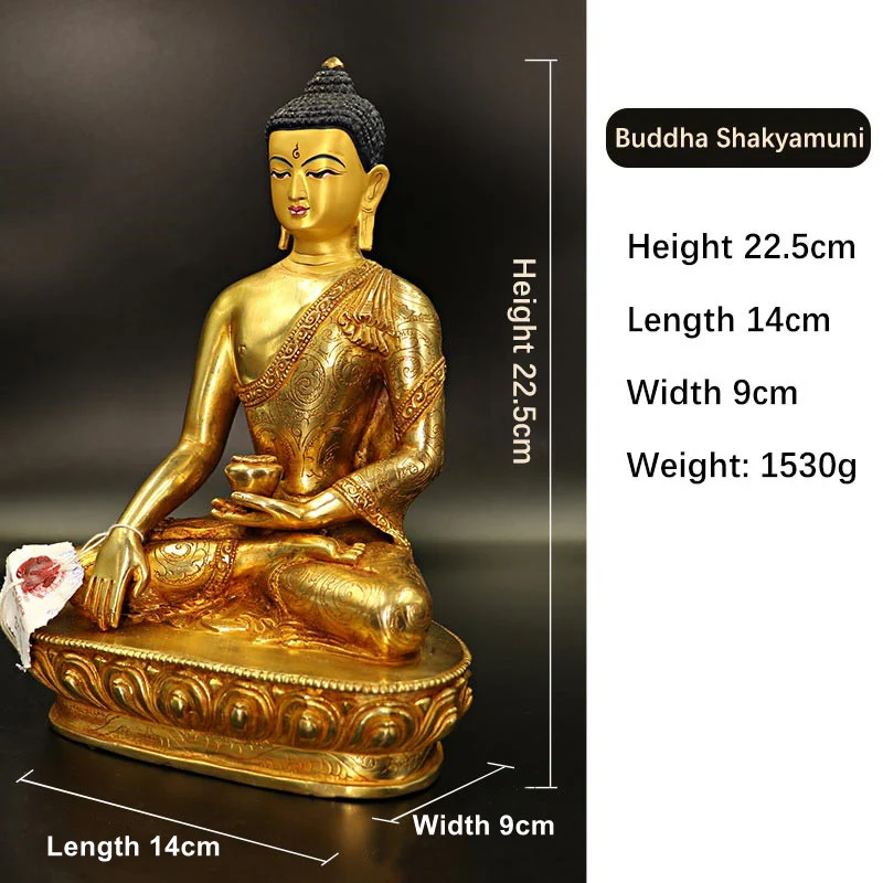 Buddha Stones Buddha Shakyamuni Medicine Buddha Compassion Copper Gold Plated Statue Decoration