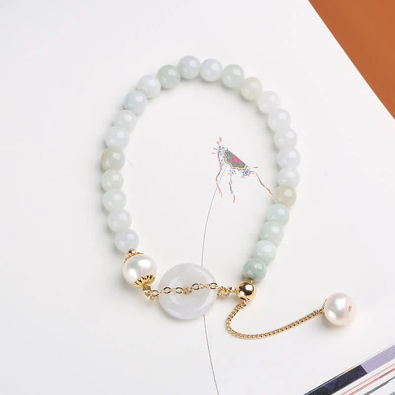 Buddha Stones Natural Jade Pearl Peace Buckle Prosperity Luck Bracelet