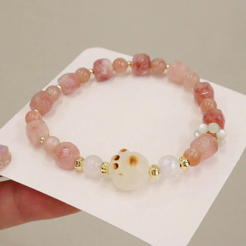 Buddha Stones Green Agate Sun Stone Cat's Eye Bodhi Seed Cat Paw Support Bracelet