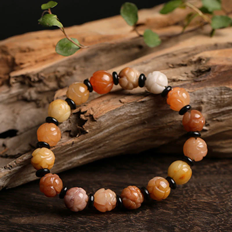 Buddha Stones Golden Silk Jade Lotus Wealth Luck Bracelet