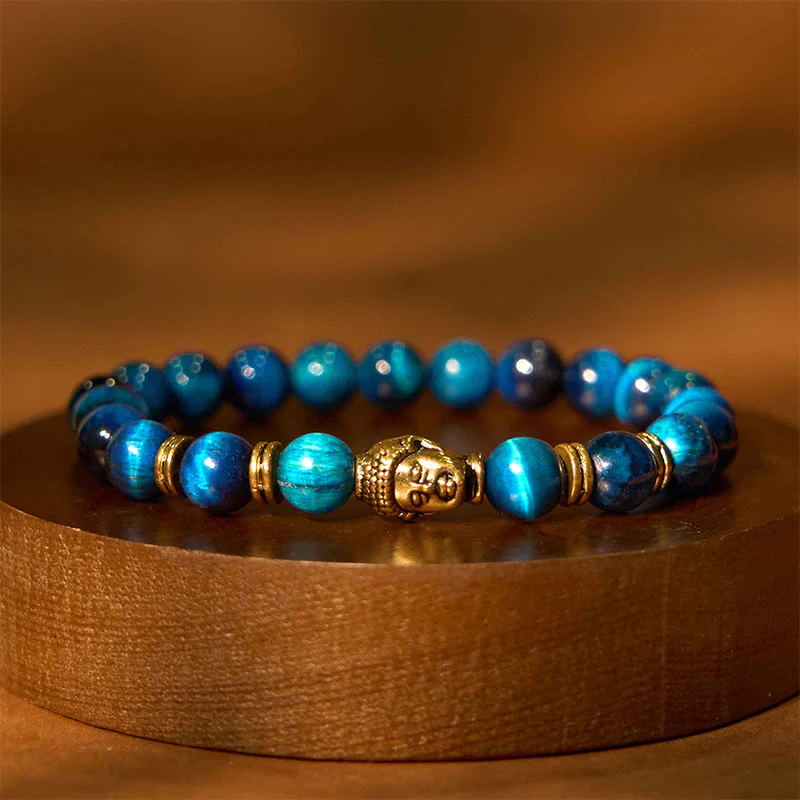 Buddha Stones Blue Green Red Tiger Eye Buddha Head Balance Bracelet