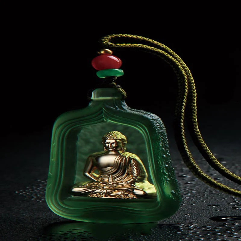 Buddha Stones Tibetan Medicine Buddha Liuli Crystal Compassion Serenity Necklace Pendant