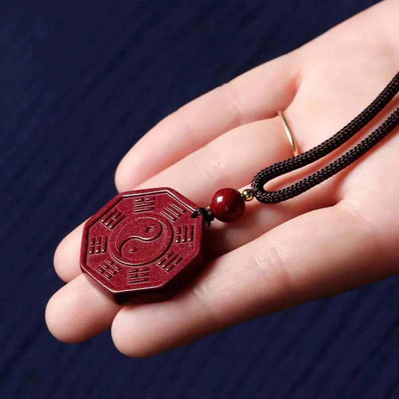 Buddha Stones Natural Cinnabar Bagua Taishang Laojun Fu Character Calm Necklace Pendant