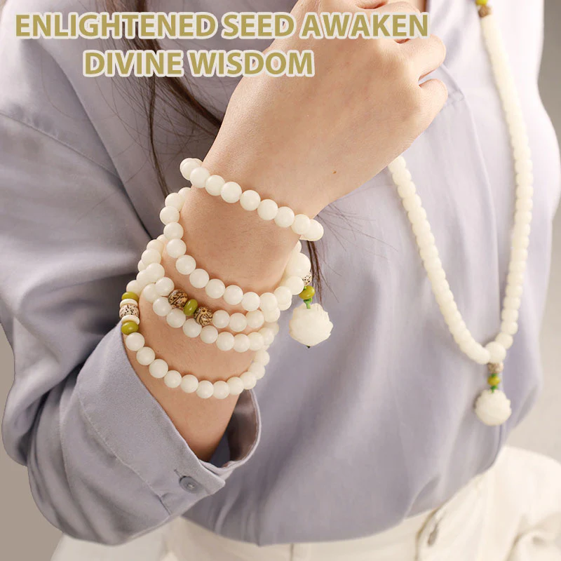Buddha Stones White Jade Bodhi Lotus Mala Harmony Necklace Bracelet