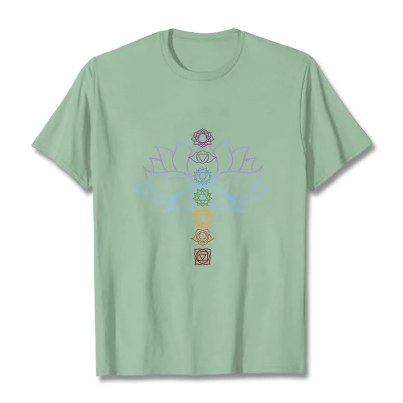 Buddha Stones Pastel Hues Lotus Flower Chakra Symbols Meditation Cotton Tee T-shirt