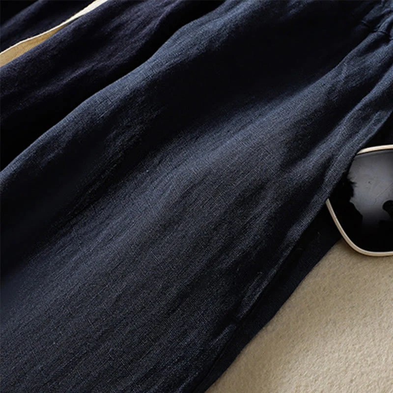 Buddha Stones Casual Plain Drawstring Design Women's Cotton 7-8 Length Pants With Pockets