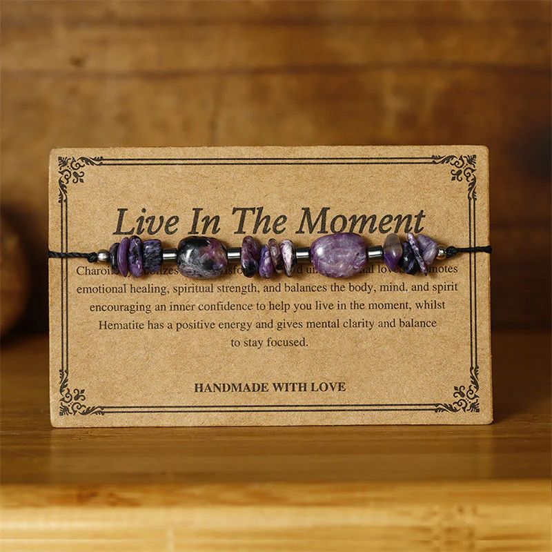 Buddha Stones Live In The Moment Charoite Hematite Powerful Bracelet