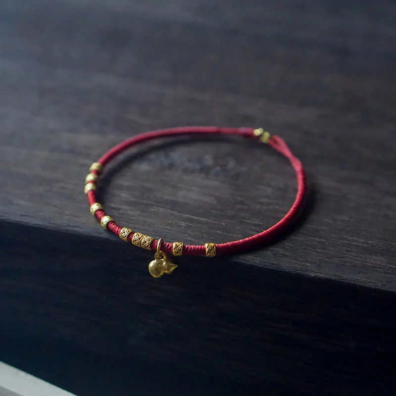 Buddha Stones 999 Gold Small Gourd Charm Handmade Luck Strength Rope Bracelet
