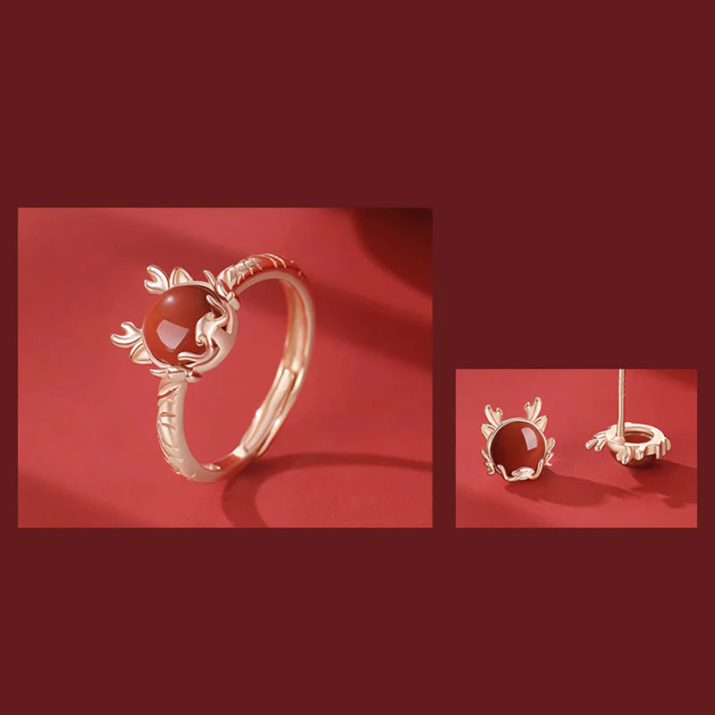 ❗❗❗A Flash Sale- Buddha Stones 925 Sterling Silver Year of the Dragon Cinnabar Red Agate Dragon Protection Bracelet Necklace Pendant Earrings Ring