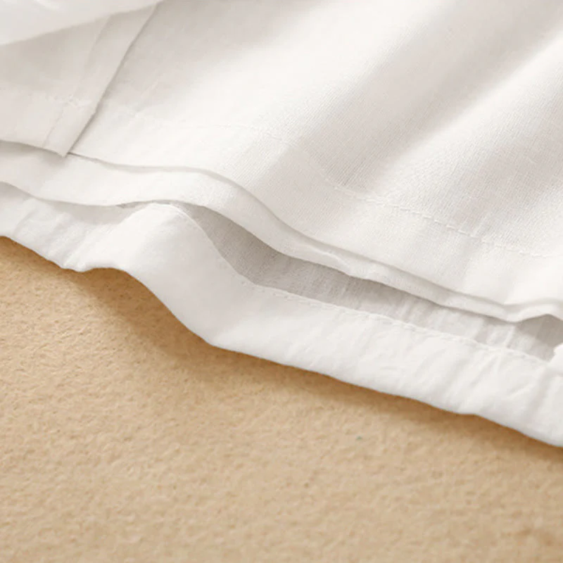 Buddha Stones Frog-Button Hem Slit Design Women's Wide Leg Cotton Linen Pants With Pockets