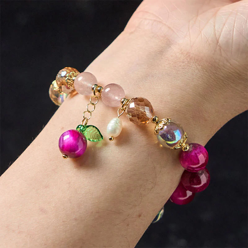 Buddha Stones Natural Red Tiger Eye Purple Tiger Eye Beads Green Leaf Protection Bracelet