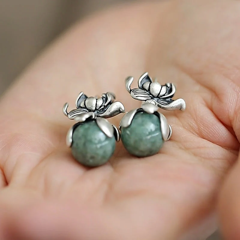 Buddha Stones Lotus Round Bead Copper Enlightenment Earrings