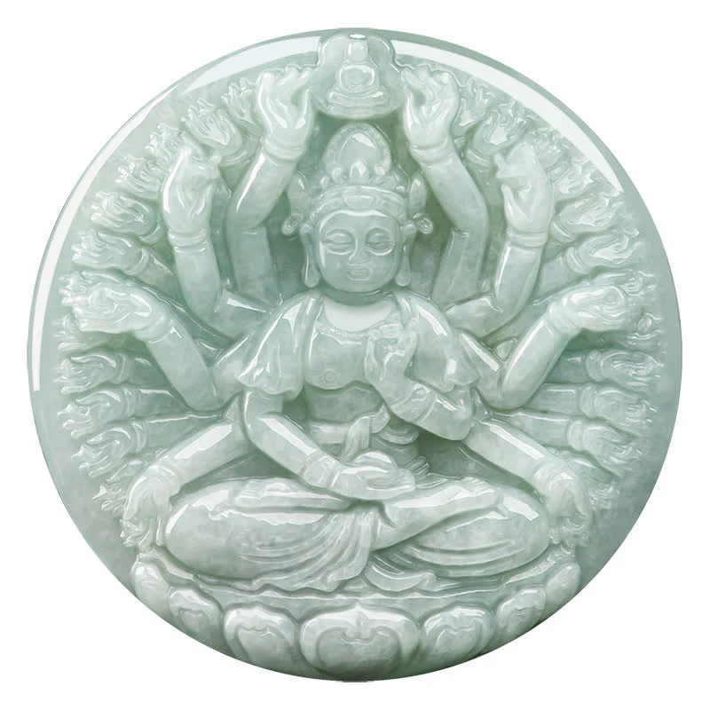 Buddha Stones Thousand-Hand Kwan Yin Avalokitesvara Jade Blessing String Necklace Pendant