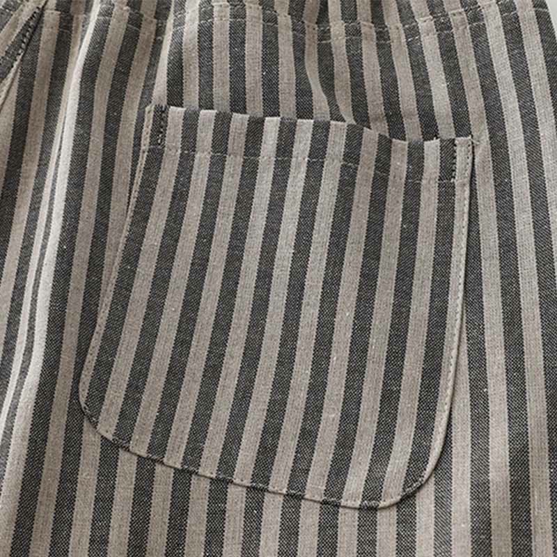 Buddha Stones Commute Striped Drawstring Design Women's Wide Leg Cotton Pants With Pockets