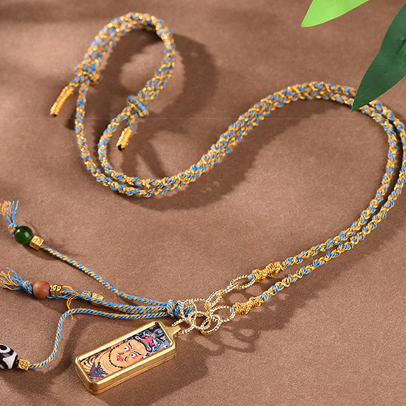 Buddha Stones Tibet God Of Wealth Titanium Steel Thangka Wealth Necklace Pendant