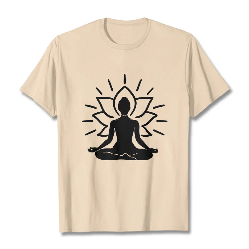Buddha Stones Casual Meditative Figure Lotus Pattern Tee T-shirt