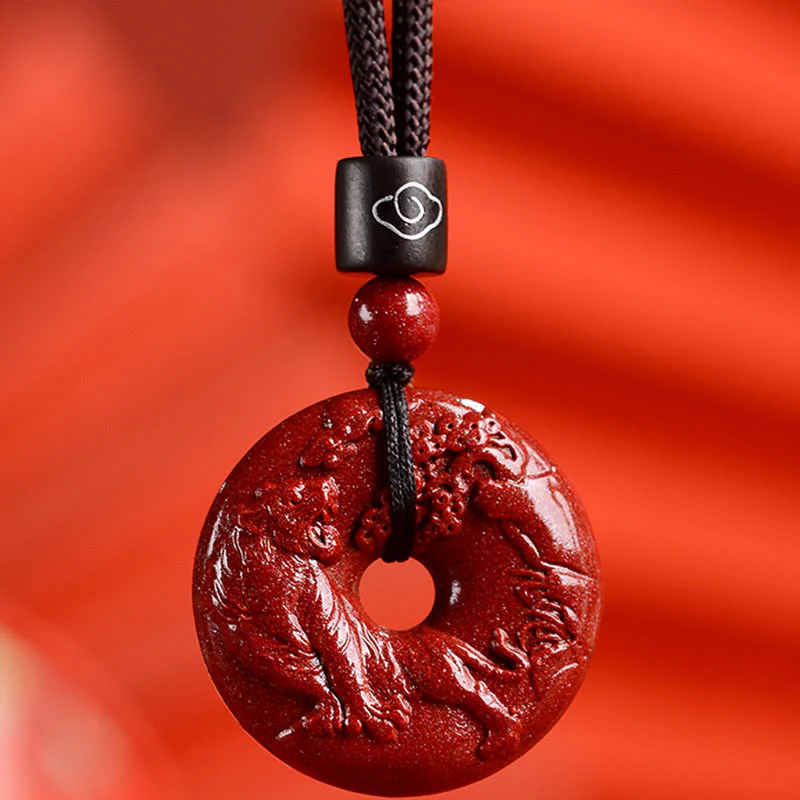 Buddha Stones Chinese Zodiac Cinnabar Peace Buckle Calm Necklace Pendant