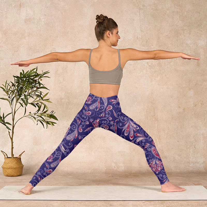 Buddha Stones Purple Flower Petals Print Gym Fitness Leggings Women's Yoga Pants