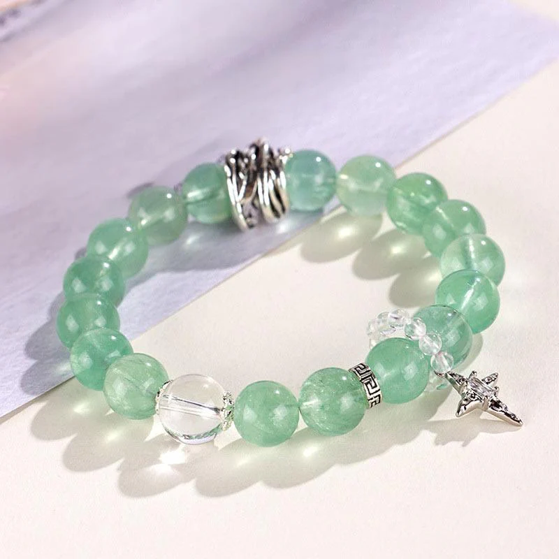 Buddha Stones Green Fluorite Beads Moon Star Peace Bracelet