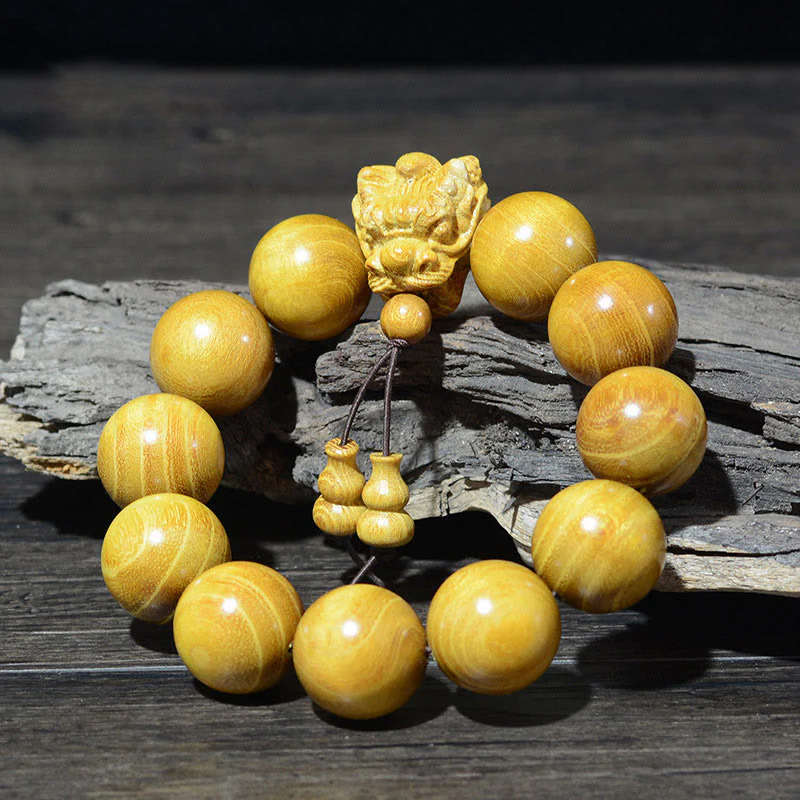 Buddha Stones Rosewood Green Sandalwood Small Leaf Red Sandalwood Dragon Carved Protection Bracelet