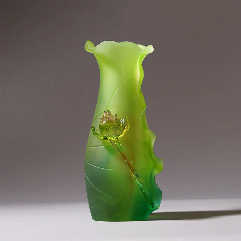 Buddha Stones Feng Shui Lotus Handmade Liuli Crystal Art Piece Home Office Offering Decoration