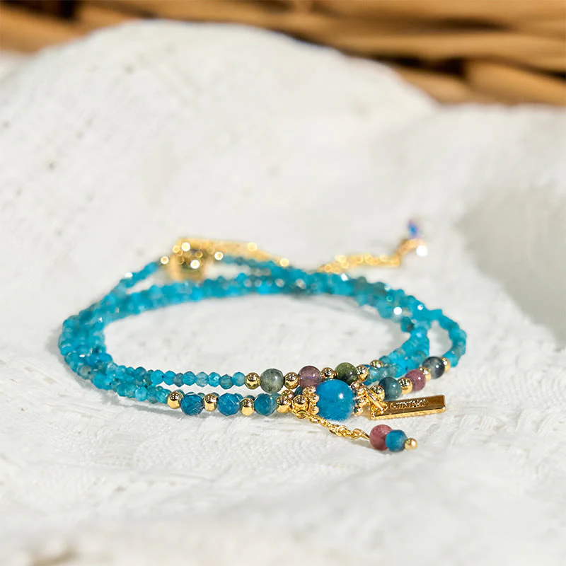 Buddha Stone 3mm Natural Apatite Ultra-thin Beads 14k Gold Plated Copper Creativity Triple Wrap Bracelet