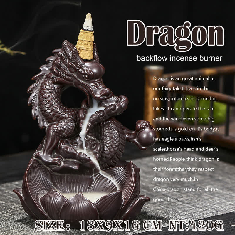 Buddha Stones Dragon Lotus Pattern Strength Protection Ceramic Incense Burner Decoration