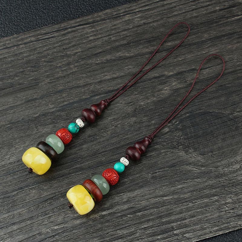 Buddha Stones Green Sandalwood Ebony Wood Gourd Seven Layer Pagoda Positive Phone Hanging Decoration