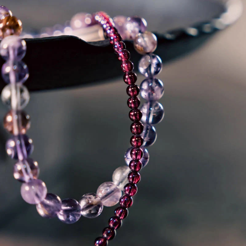 Buddha Stones Retro 6mm Amethyst 4mm Garnet Multilayer Balance Bracelet