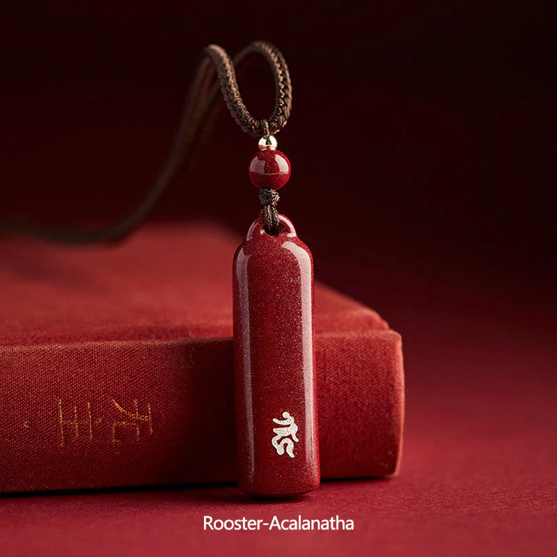 Buddha Stones Chinese Zodiac Natal Buddha Cinnabar Amulet Protection String Necklace Pendant
