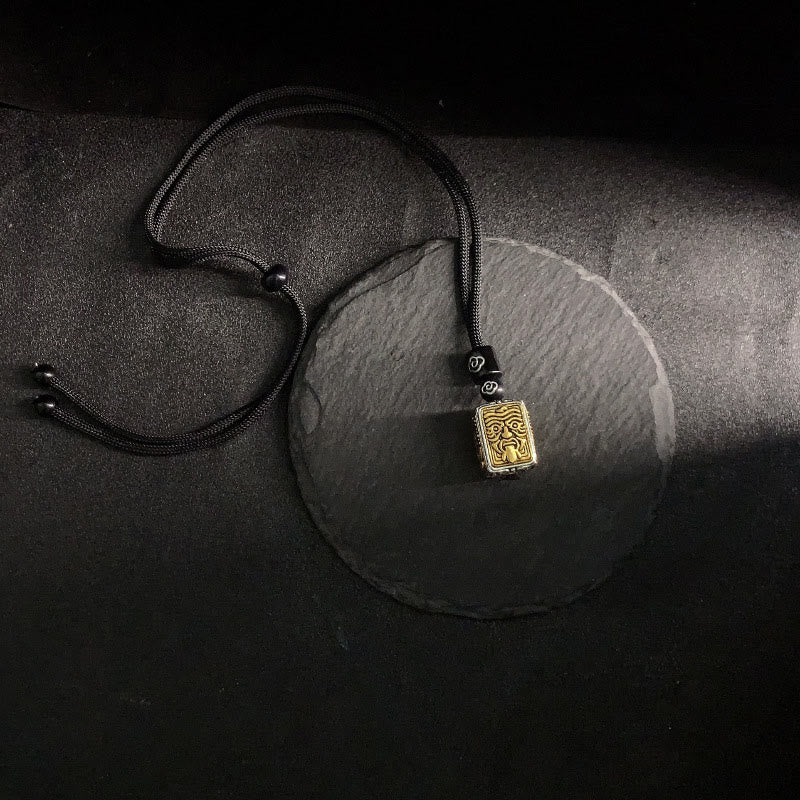 Buddha Stones Tibetan Zakiram Goddess Of Wealth Protection Rope Square Necklace Pendant