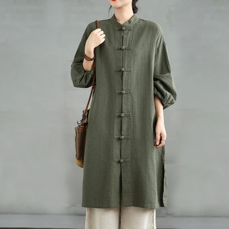 Buddha Stones Casual Frog-button Women's Cotton Linen Coat With Pockets
