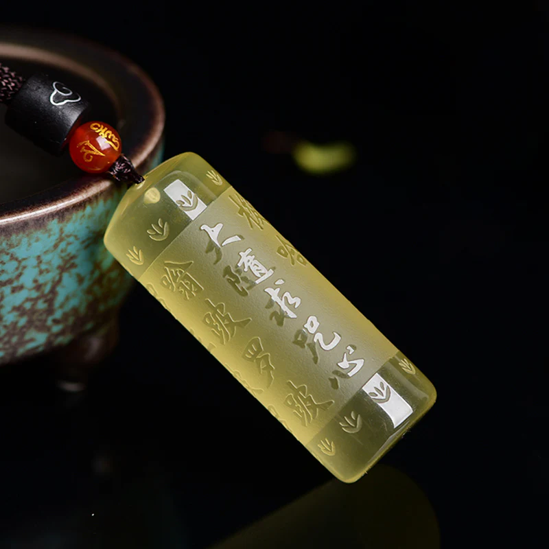 Buddha Stones Heart Sutra Citrine Happiness Strength Necklace Pendant