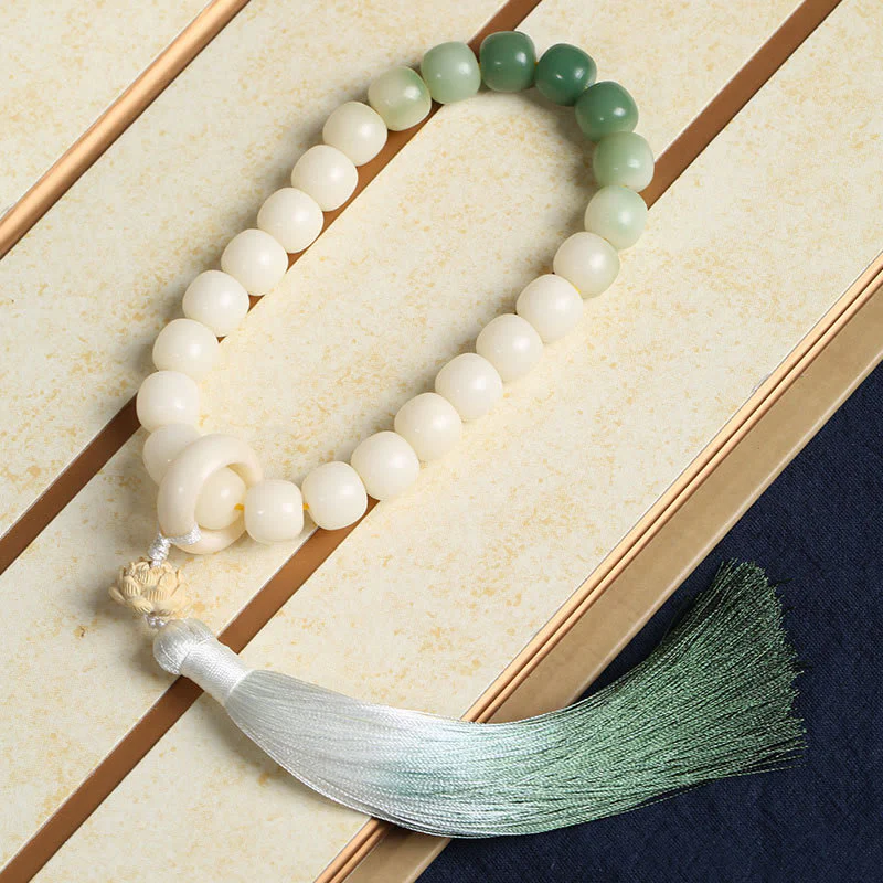 Buddha Stones Natural Gradient Bodhi Seed Fortune Money Bag Lotus Wisdom Tassel Wrist Mala
