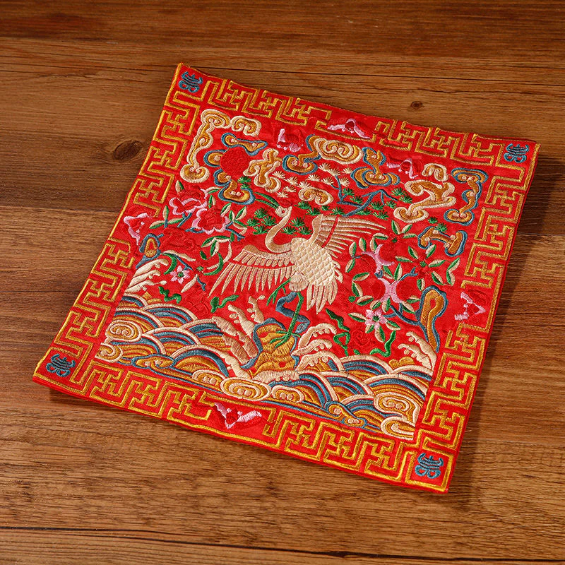 Buddha Stones Crane Phoenix Dragon Kirin Embroidered Cup Mat Pad Tea Cup Coaster Square Kung Fu Tea Mat