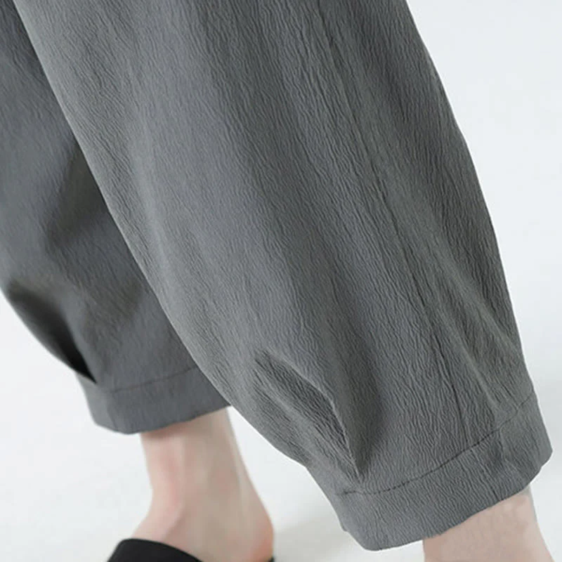 Buddha Stones 2Pcs Solid Frog-Button Three Quarter Sleeve Shirt Pants Men's Set