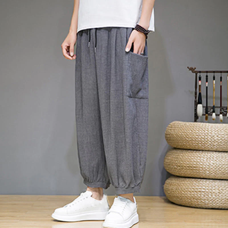 Buddha Stones Casual 7-8 Length Cropped Men's Harem Pants With Side Pockets