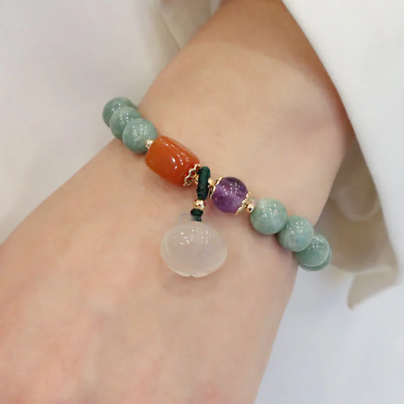 Buddha Stones Cyan Jade Lotus Pumpkin Wish Peace Buckle Amethyst Crystal Healing Bracelet