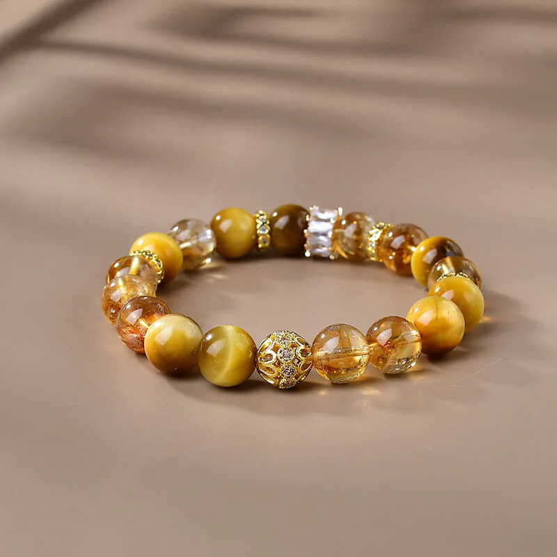 Buddha Stones Natural Tiger Eye Citrine Beads Strength Courage Bracelet