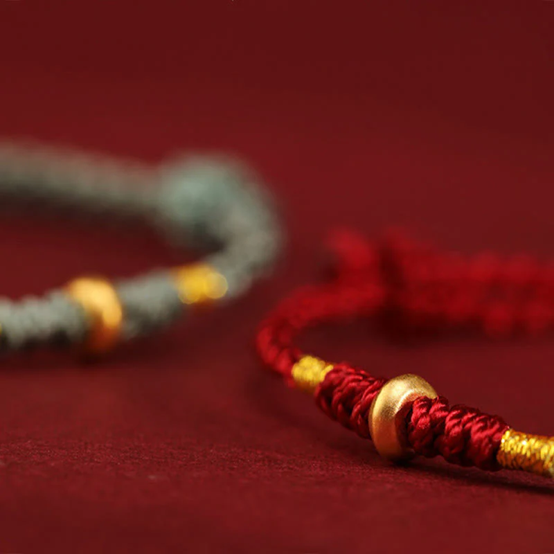 Buddha Stones 999 Gold Small Lucky Beads String Protection Luck Braided Bracelet Anklet