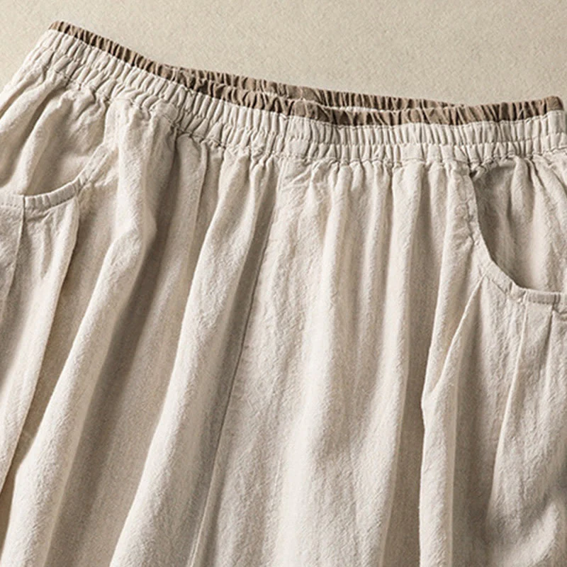 Buddha Stones Casual Embroidery Women's Cotton Linen 7-8 Length Harem Pants With Pockets