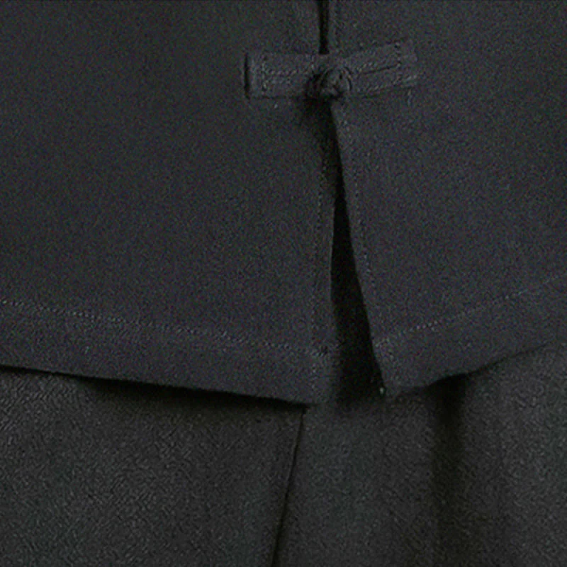 Buddha Stones Tang Suit Frog-Button Crane Embroidery Long Sleeve Cotton Men's Shirt