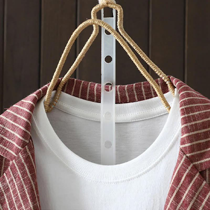 Buddha Stones Splicing Stripes Women's Cotton Linen Jacket With Pockets