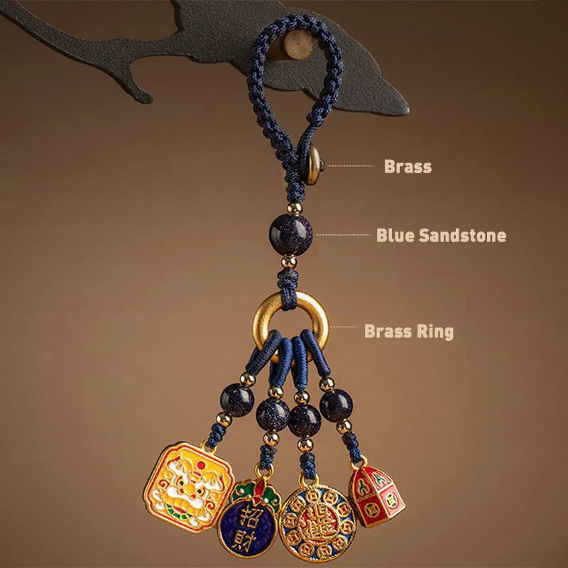 Buddha Stones Nothing to Be Superstitious Dancing Lion Copper Wealth Key Chain