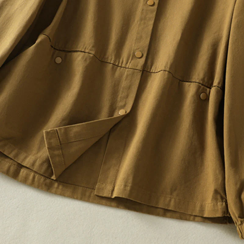 Buddha Stones Plain Button Design Stand Collar Women's Cotton Jacket