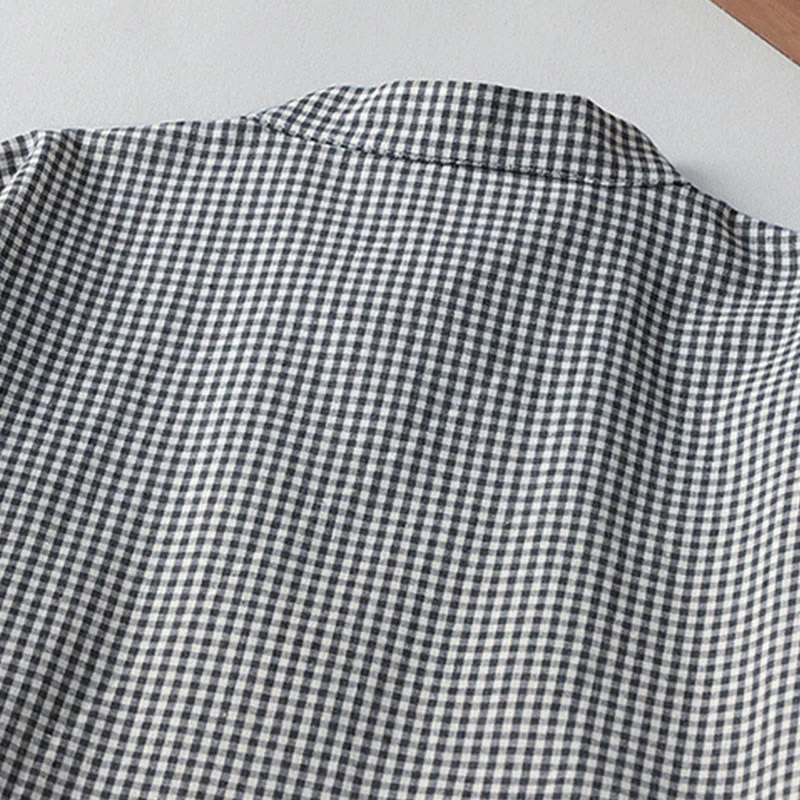 Buddha Stones Casual Plaid Pattern Long Lantern Sleeve Cotton Linen Midi Dress With Pockets